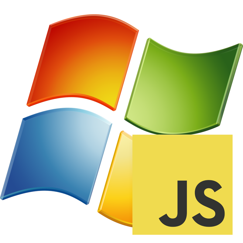 Windows 7 logo with a JavaScript logo superimposed on top.